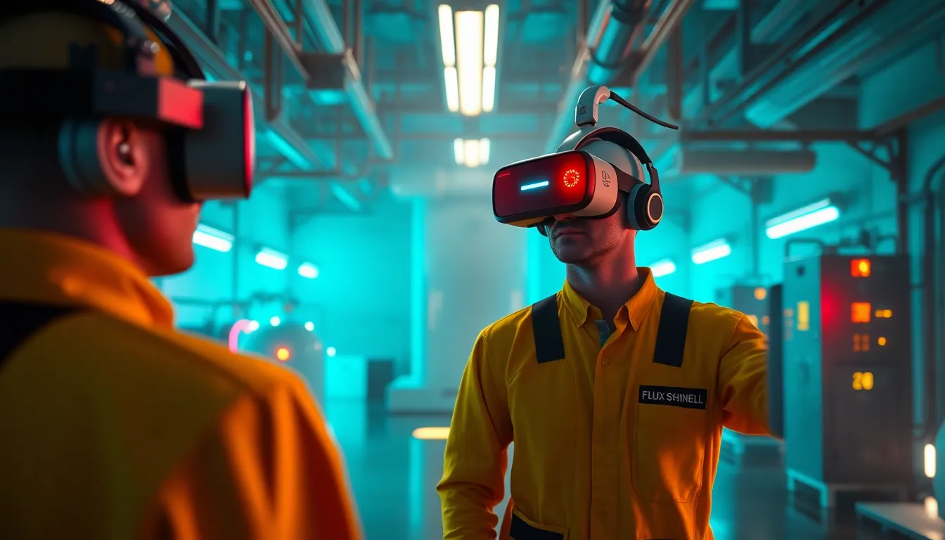 Environnement de formation virtuelle avec des opérateurs utilisant des casques VR dans une centrale nucléaire.