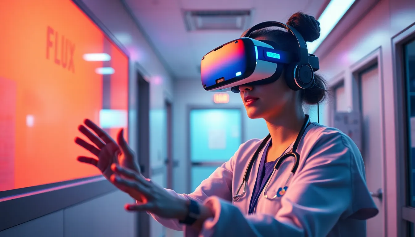 Nouvel employé en onboarding avec des éléments réalistes d'hôpital en réalité virtuelle, mettant en avant une expérience immersive.