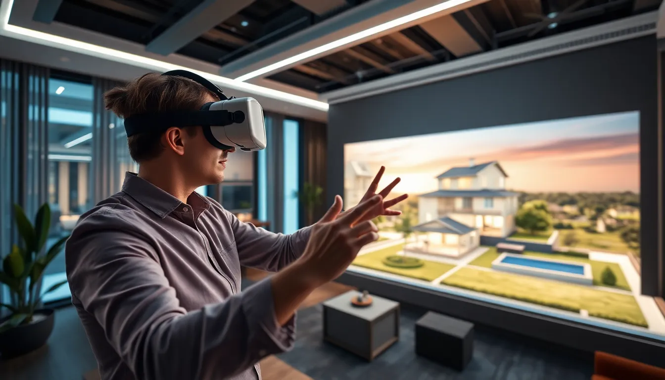 Session de formation en réalité virtuelle pour agents immobiliers, mettant en avant des modèles de propriétés en 3D et une interaction immersive.